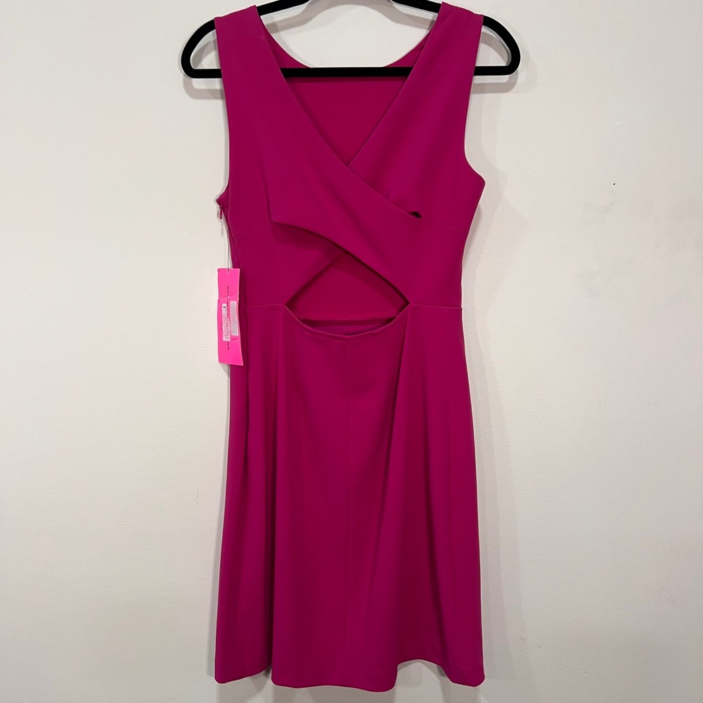 Betsey Johnson Fuchsia Pink Crossover Cutout Back Sheath Dress Womens Size 6 NWT - Picture 2 of 8